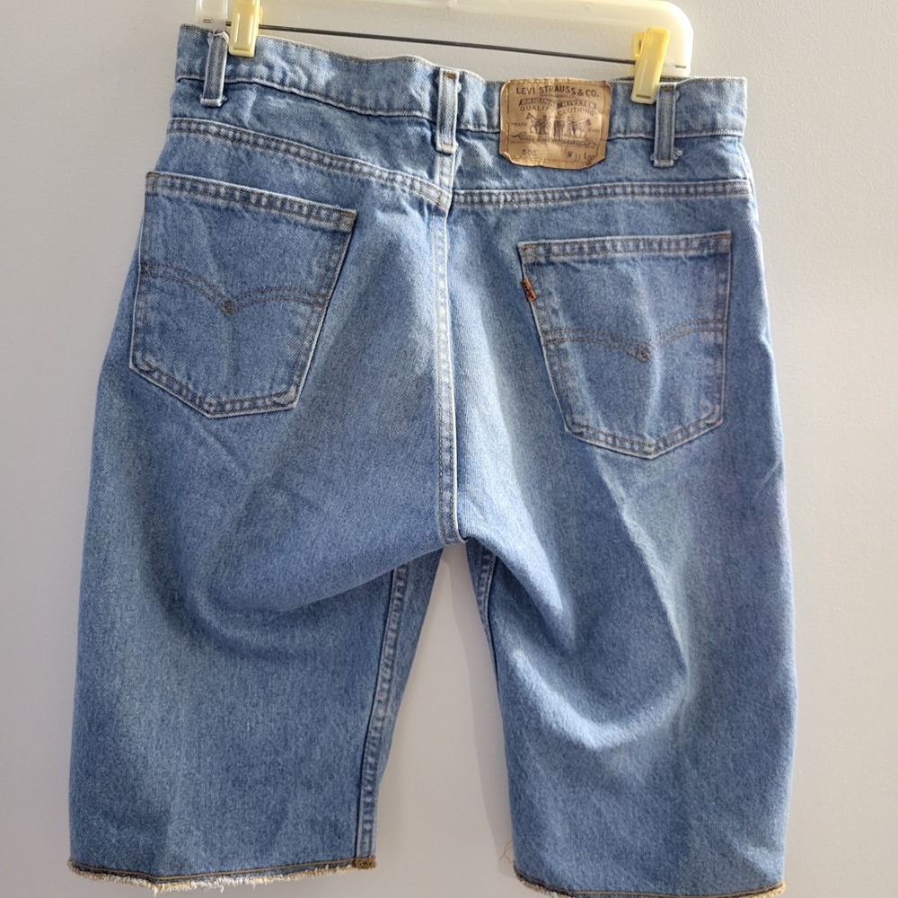 Vintage 1991 Levi 505 Orange Tab Jean Shorts Made In USA Raw Hem Size 32 El Paso